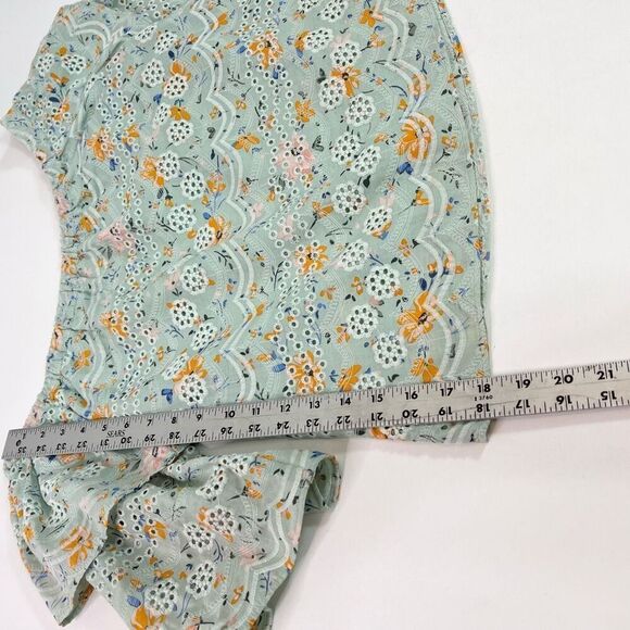 LAIA Tops Womens Small Green Floral Short-Sleeve Boat Neck Cotton Blouse Eyelet - Picture 4 of 10